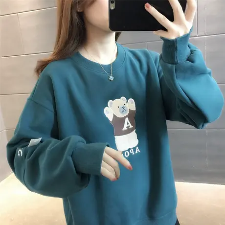 加绒加厚卫衣秋冬季女装2023新款韩版宽松卡通熊外套上衣百搭减龄商品大图