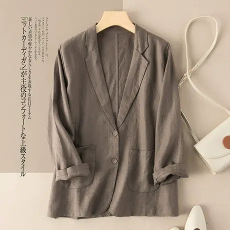 2022春装新款休闲亚麻小西服女士外套长袖薄款短款棉麻小西装女图片