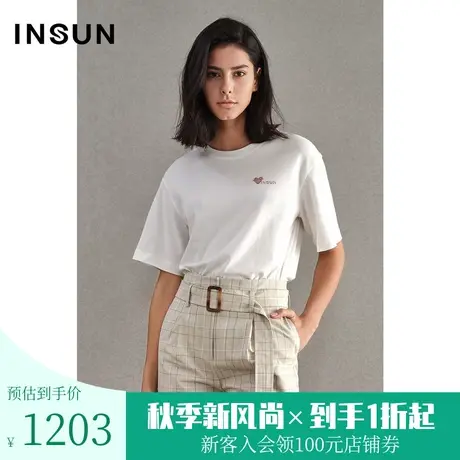 恩裳商场同款春夏季时尚通勤休闲全棉宽松白色短袖T恤女图片