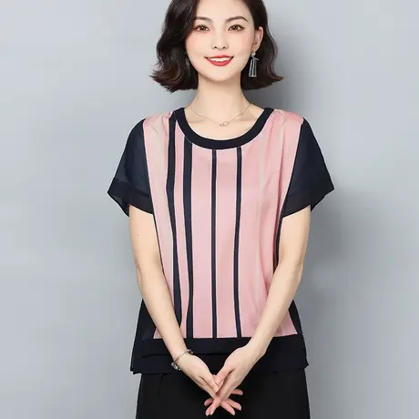 妈妈夏装洋气套装2023新款中老年女夏装单件老年人短袖t恤上衣商品大图