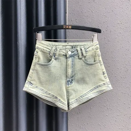 网红韩版辣妹风怀旧浅蓝牛仔短裤女2023夏天新款高腰A字阔腿热裤图片