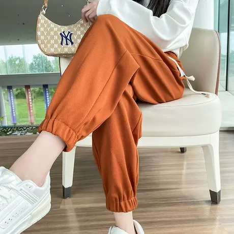 运动裤女束脚2023年春秋新款高腰宽松显瘦百搭九分小众休闲卫裤潮图片