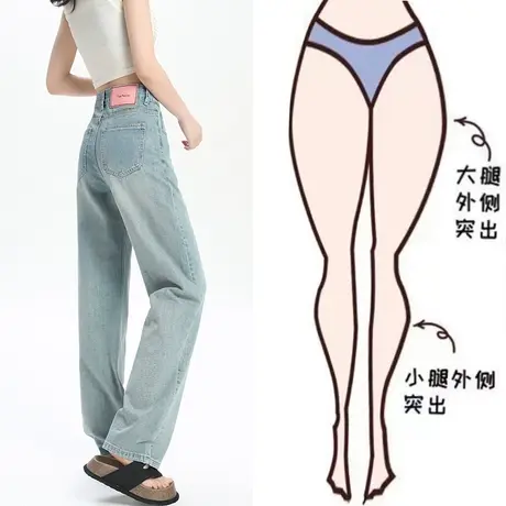 浅色高腰牛仔裤女春秋季2023年新款显瘦直筒宽松梨形身材阔腿裤子图片