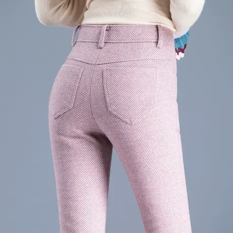 毛呢裤子女秋冬阔腿2023新款女裤休闲粉色裤子喇叭裤女高腰微喇裤商品大图