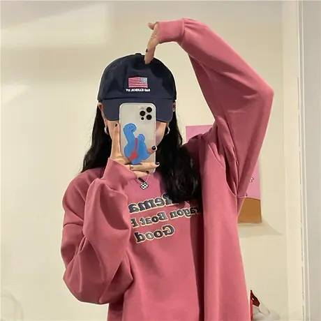 红续温柔风设计感小众圆领套头宽松卫衣女2023春装ulzzang新款潮商品大图