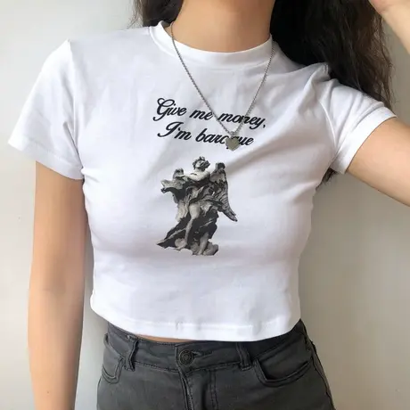 网红超火短款T恤女夏装韩版高腰短袖体恤ins潮学生紧身露脐上衣服图片