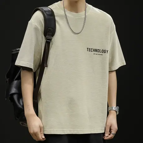 美式重磅潮牌短袖t恤男士半袖夏季2023新款衣服男款大码纯棉字母图片