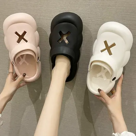 踩屎感EVA洞洞鞋女夏季时尚外穿ins潮厚底沙滩防滑可爱包头凉拖鞋商品大图
