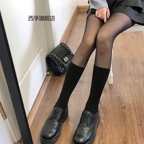拼接黑丝袜女日系jk袜子假小腿袜秋季黑色长筒大腿袜假过膝连裤袜商品大图