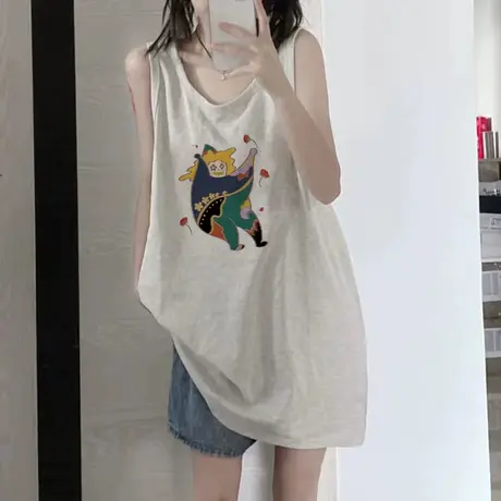 纯棉吊带坎肩背心无袖t恤女夏季设计感小众外穿宽松港风挂脖上衣商品大图