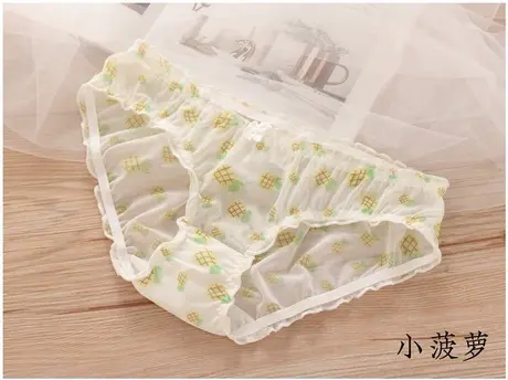 日系清新小菠萝蝴蝶结甜美可爱网纱透气包臀低腰少女三角内裤商品大图