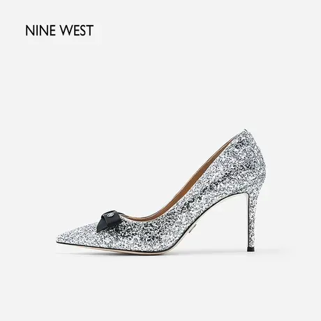 Nine West/玖熙高跟鞋亮片格利特礼仪宴会单鞋秋季新款蝴蝶结女鞋商品大图