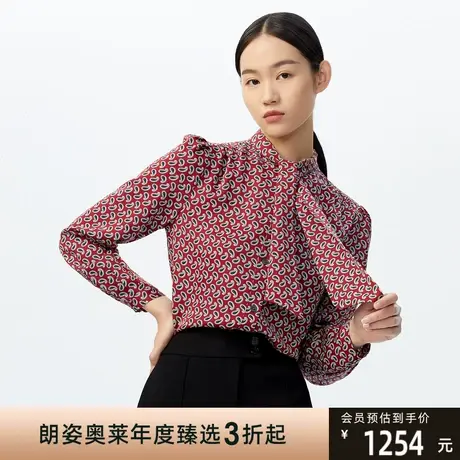 俪雅[时空蒙太奇]衬衫冬季新款设计感领结复古印花泡泡袖上衣图片