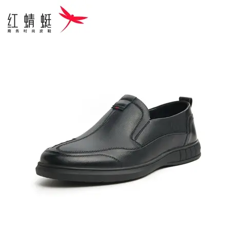 红蜻蜓男鞋2023年春季皮鞋男真皮商务休闲套脚黑色软皮软底皮鞋男商品大图