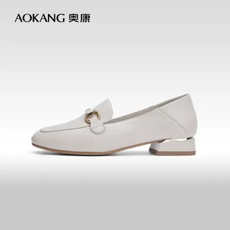 【门店发货】奥康女鞋 2024春季新款时尚真皮女士通勤粗跟单鞋图片