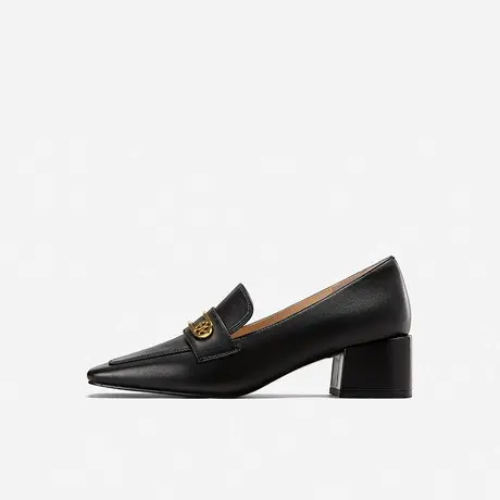 Nine West/玖熙中跟单鞋女2023春季新款通勤乐福鞋舒适方头小皮鞋图片