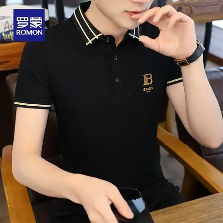 罗蒙男士纯棉短袖Polo衫夏季薄款商务休闲刺绣带翻领T恤冰丝上衣图片