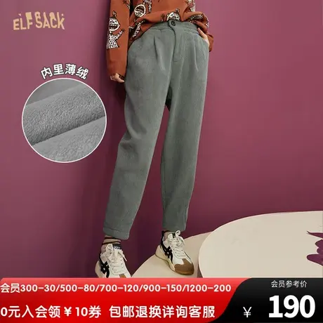 妖精的口袋灰色灯芯绒裤子女2022秋冬季新款奶奶裤加绒九分直筒裤商品大图