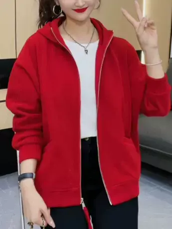 连帽卫衣春秋外套女2023宽松显瘦文艺百搭韩版休闲长袖拉链开衫潮商品大图