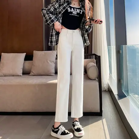 白色直筒牛仔裤女2023年春季新款高腰宽松显瘦九分小个子烟管裤潮商品大图