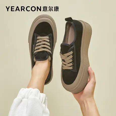 意尔康女鞋2023秋季新款厚底休闲鞋女单鞋真皮百搭拼色运动鞋软底商品大图