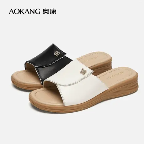 【门店发货】奥康女鞋 新款简约露趾防滑休闲凉拖可外穿商品大图