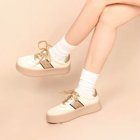 VME/舞魅头层牛皮厚底增高板鞋春秋女休闲鞋高颜值潮流百搭运动鞋商品大图