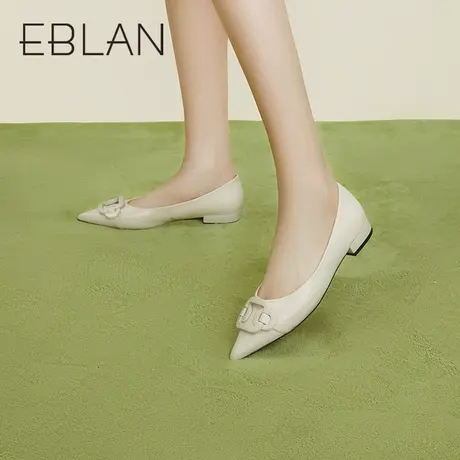 伊伴春季女鞋气质百搭女单鞋休闲浅口低跟素面单鞋尖头平底鞋商品大图
