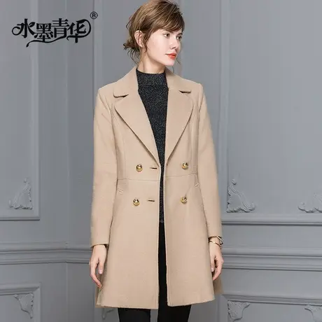 【1件7.9折】冬季新品中长款百搭毛呢外套女时尚显瘦保暖大衣图片
