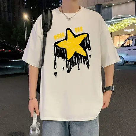 短袖T恤男夏季2025新款休闲圆领半袖潮牌重磅纯棉美式男生体恤衫商品大图
