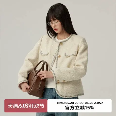 omont蛋挞家复古小香风短外套2025春气质小众圆领宽松设计感上衣商品大图