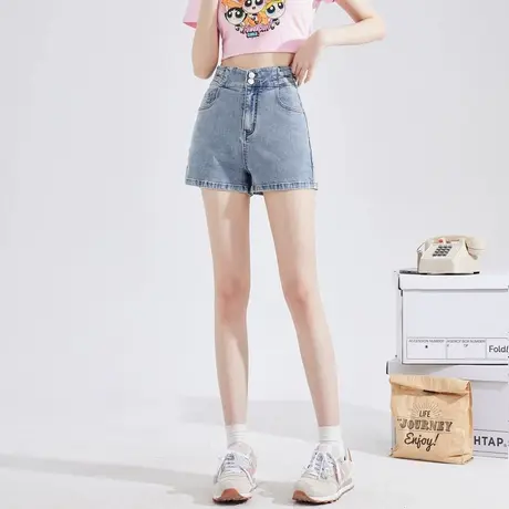 唐狮弹力修身显瘦潮酷辣妹热裤黑色裤子女春夏季牛仔短裤女高腰图片