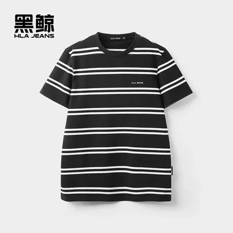 海澜之家旗下黑鲸黑白条纹短袖T恤男2025年夏季新品时尚圆领短t男商品大图