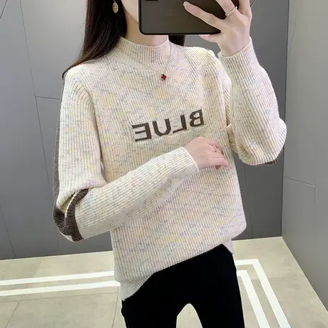 女士毛衣半高领针织打底衫2023年秋冬新款套头内搭宽松百搭女上衣图片