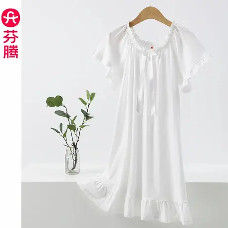 芬腾短袖睡衣女夏季纯棉短款睡裙公主风性感夏天法式白色连衣裙子商品大图