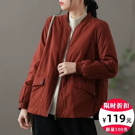 dza 复古棒球棉衣女士冬季短款外套2022新款宽松加厚棉袄保暖棉服图片