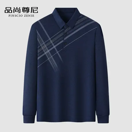 【舒适亲肤】爸爸长袖T恤春秋款几何印花男士POLO衫中老年人秋装商品大图