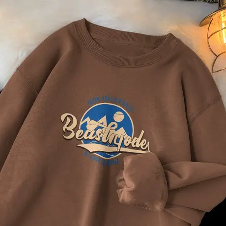 320g重磅卫衣男潮牌潮流百搭圆领长袖t恤加绒加厚套头无帽上衣服商品大图