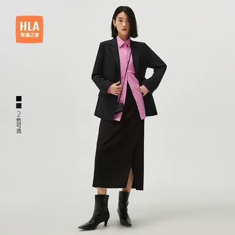 HLA/海澜之家商务通勤西服秋新款直筒职业黑色收腰平驳领单西女装商品大图