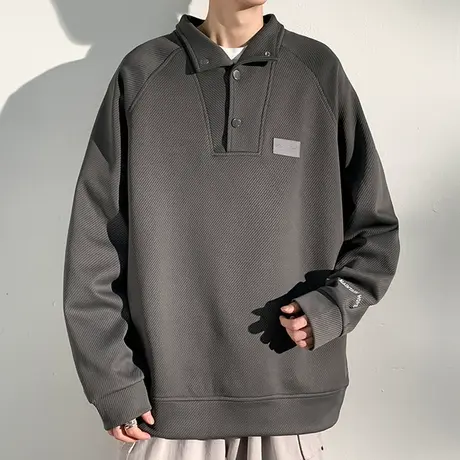 翻领排扣卫衣男2023秋季新款潮牌宽松休闲上衣服潮流男士套头外套图片