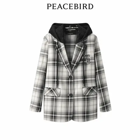 太平鸟女装秋季新款脱卸帽格纹西装A3BAD3202商品大图