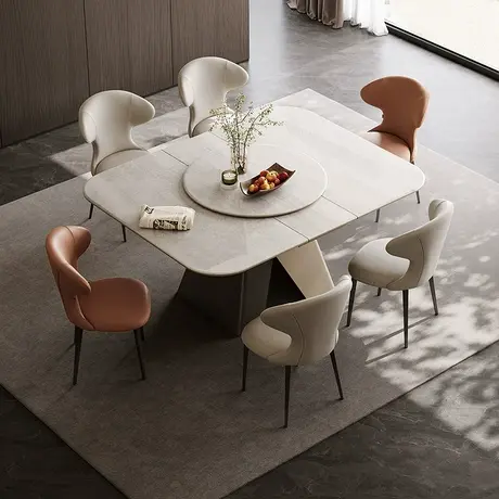 全友家居2024新款现代简约客厅微晶石可伸缩带转盘吃饭餐桌商品大图