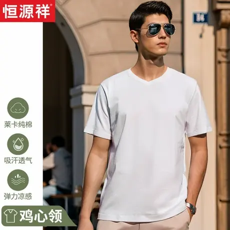 恒源祥男士短袖T恤宽松大码体恤衫男装上衣打底衫纯棉夏季新款V领图片