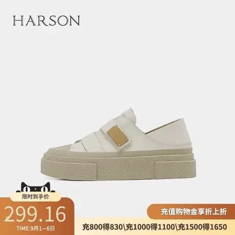 哈森新款休闲小白鞋女款撞色设计魔术贴板鞋HC237707商品大图