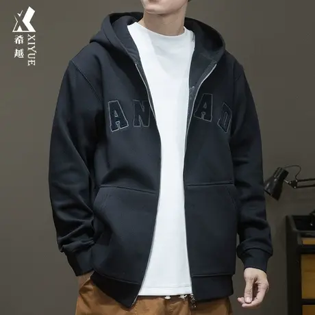 秋季奥粒绒卫衣外套新款男胖子美式潮牌连帽开衫加绒加厚男装休闲商品大图