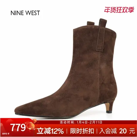 奥莱专供Nine West/玖熙法式复古时装靴西部靴通勤短靴不累脚靴子图片
