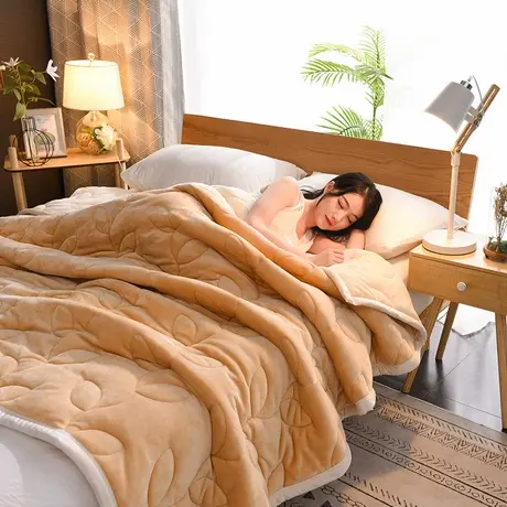 恒源祥新款三层加厚夹棉双面法兰绒毛毯办公室午休盖毯加厚秋冬毯商品大图