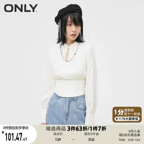 ONLY奥莱夏季复古风气质百搭收腰显瘦短款衬衫女商品大图