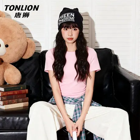 唐狮官方正肩短袖女t恤夏2026新款小个子修身显瘦紧身半袖上衣VB商品大图