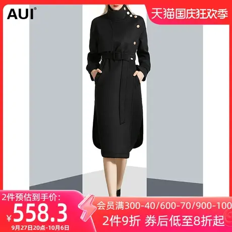 黑色大气立领过膝加厚毛呢外套女秋2022新款休闲简约气质呢子大衣图片